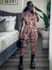 Leopard Print Zipper Jumpsuit - Trendy Euro-American Fashion for Women