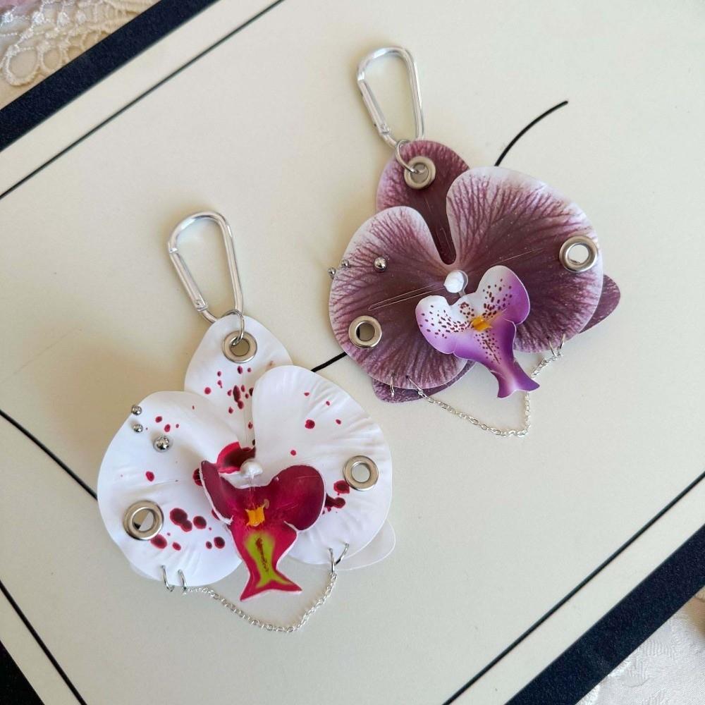 Ornament Orchid Flower Pendant Elegant Flower Bag Accessories Butterfly Orchid Key Ring  Backpack