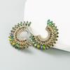 Hoop Half Earring Geometric Women Round Alloy Full Crystal Temperament High Quality Earrings