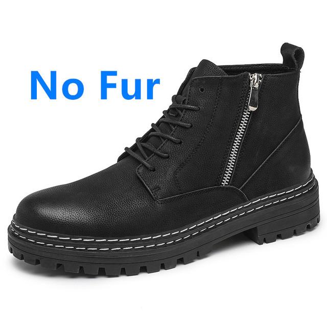 Fashion Cow Leather Suede Men Shoes Autumn Winter Casual Ankle Boots Outdoor Warm Snow Boots Lace -Up Zip Shoes Motorcycle Boots