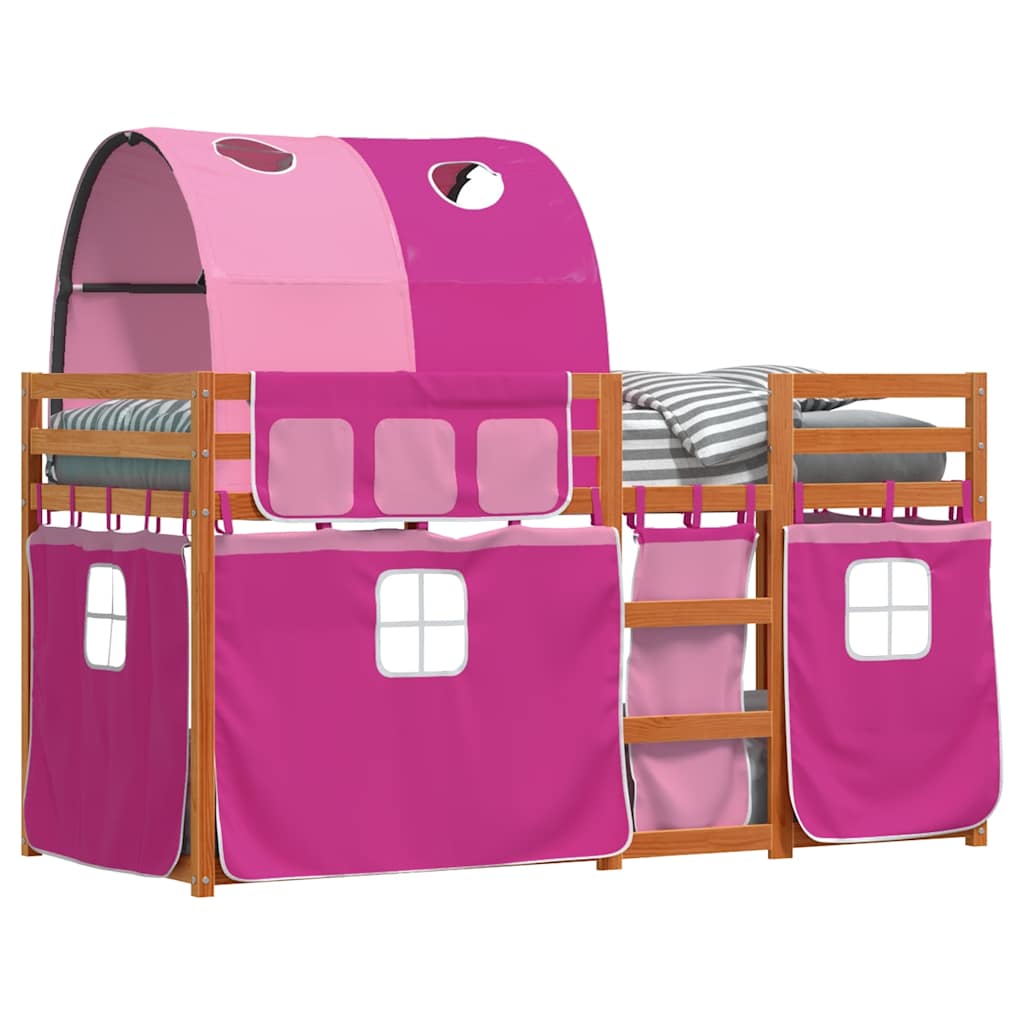 Bunk Bed with Curtains Pink 90 x 190 cm Solid Pine Wood