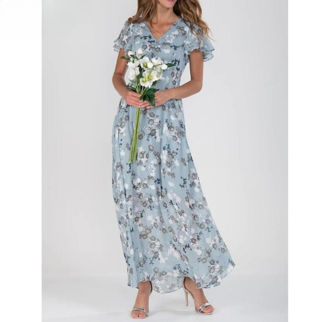 Women's Floral Print V-Neck High Waist Casual Dress for Summer and Spring