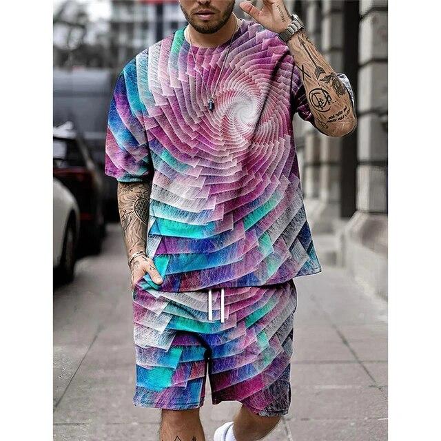 New Men's Shirt Set Shorts And T Shirt Set Sport Designer Casual Shirt Optical Illusion Abstract Graphic Prints T-Shirt Outfits