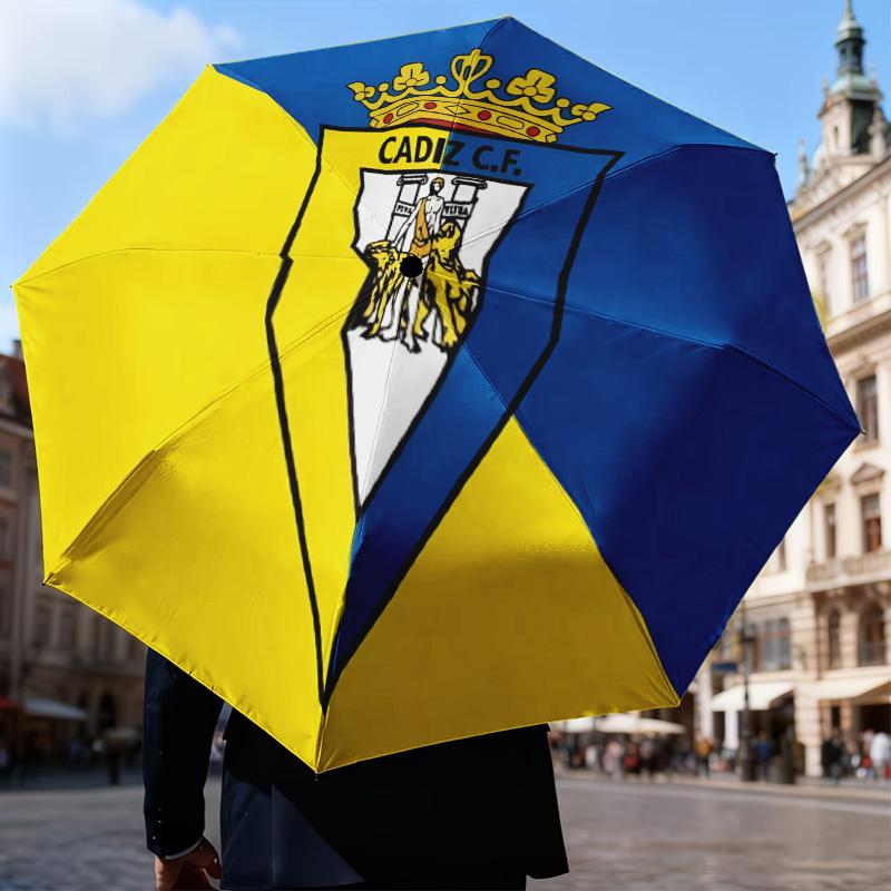 Cadiz Cf Badge Design Automatic Folding Umbrella - 8-Rib Travel Umbrella with Auto Open/Close & Portable Gifts for holidays or birthdays