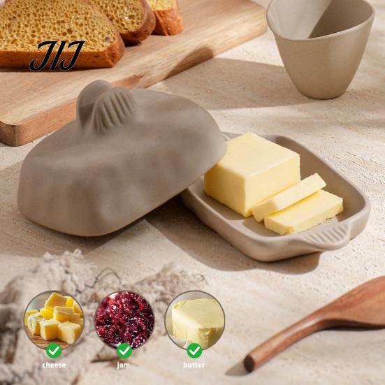 Butter Dish for Counter Ceramic with Lid And Wooden Knife, Kitchen Countertop Cheese Storage Tray, Keeper Container Fridge & Table Serving Box