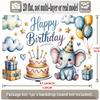 Happy Birthday Elephant Theme, 1pc Polyester Party Backdrop Banner, Photo Booth Background, Wall Decor