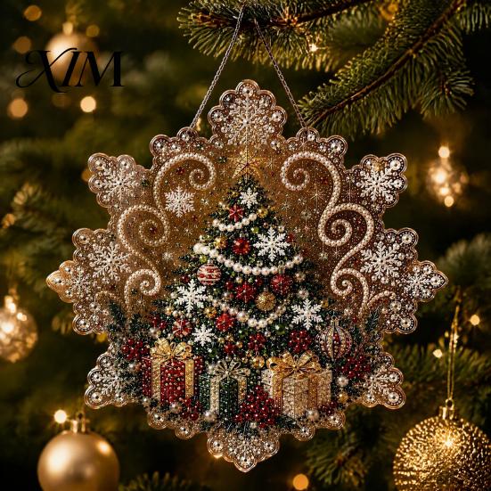 Handmade Keepsake Gifts for Friends Christmas Faux Pearl Art Hanging Ornament Kit, DIY Beads Painting Creative Women Suncatcher, Snowflake Shape