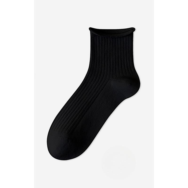 Rolled-up Socks, Autumn Women's Thin Mid-calf Socks, Antibacterial Pure Cotton Socks, Breathable, Sweat-absorbing, Deodorizing and Versatile Socks