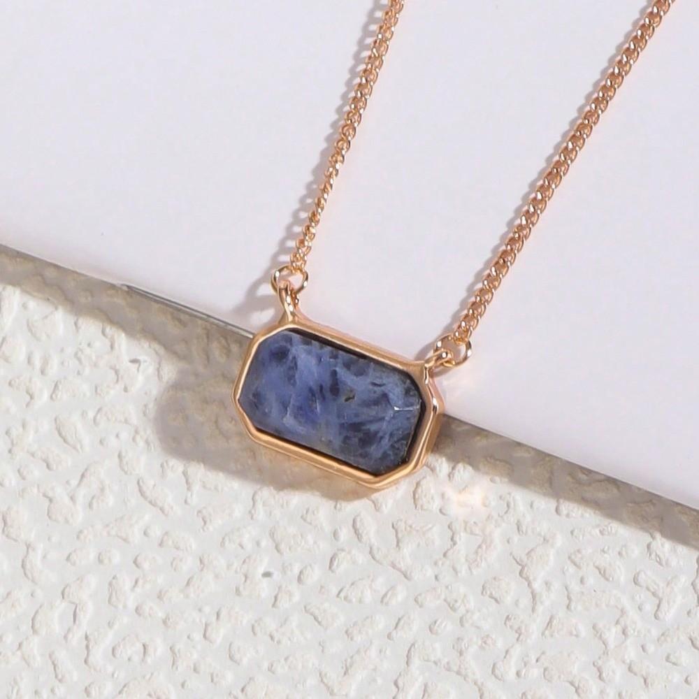 Natural Stone Semi Stone Choker Handmade Square Pendant Fashion Raw Gemstone Necklace Yoga