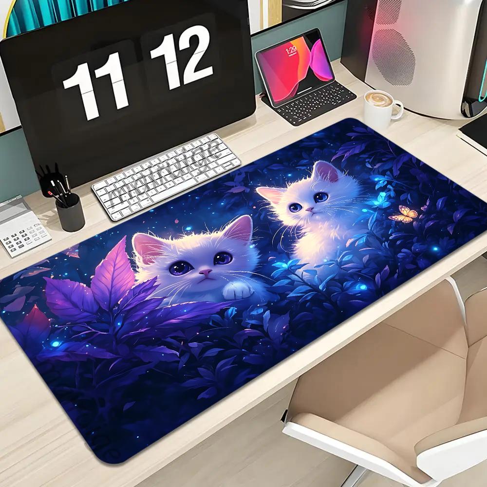 Cute Black White Cat Mouse Pad Large Computer Office Game Table Mat Rubber Anti-slip Stitched Keyboard Mats 90x40 XXL Desk Pads