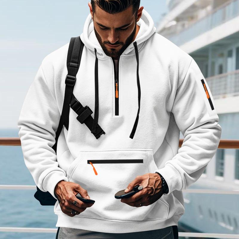 Men's Loose Fit Heavyweight American-Style Casual Sportswear Jacket Fleece Lined Hooded Sweatshirt for Winter