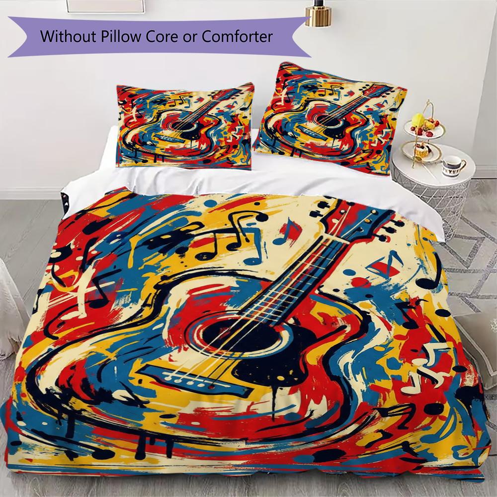 Guitar Music Pattern Bedding uilt Set uilt Cover Pillowcase Home Decoration Birthday Gift (1 * duvet cover + 2 * pillowcase without core)9