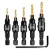 Woodworking Countersink Drill Kit Set of 5 1/4" Hexagonal Shank Bits for Combined Drilling and Chamfering Operations