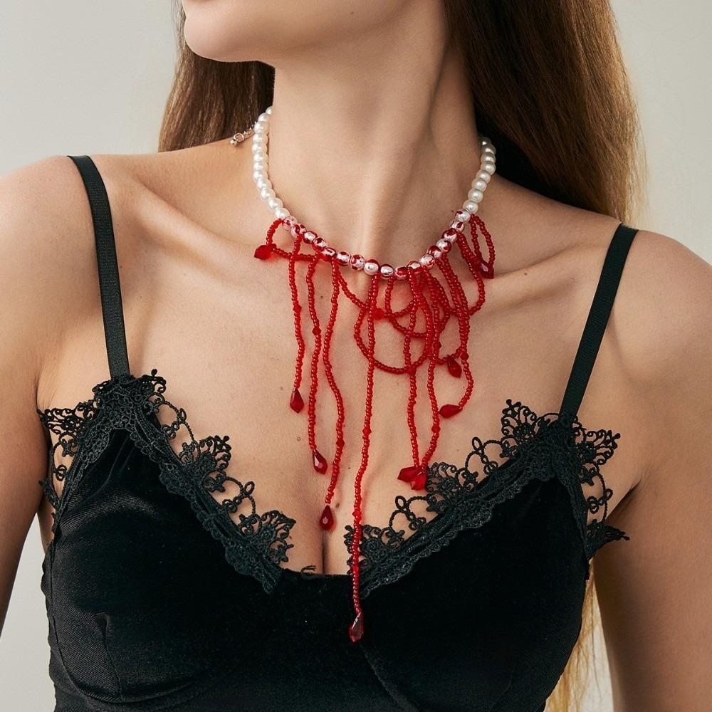 Red Blood Drop Necklace Tassel Gothic Jewelry Fashion Halloween Choker Women