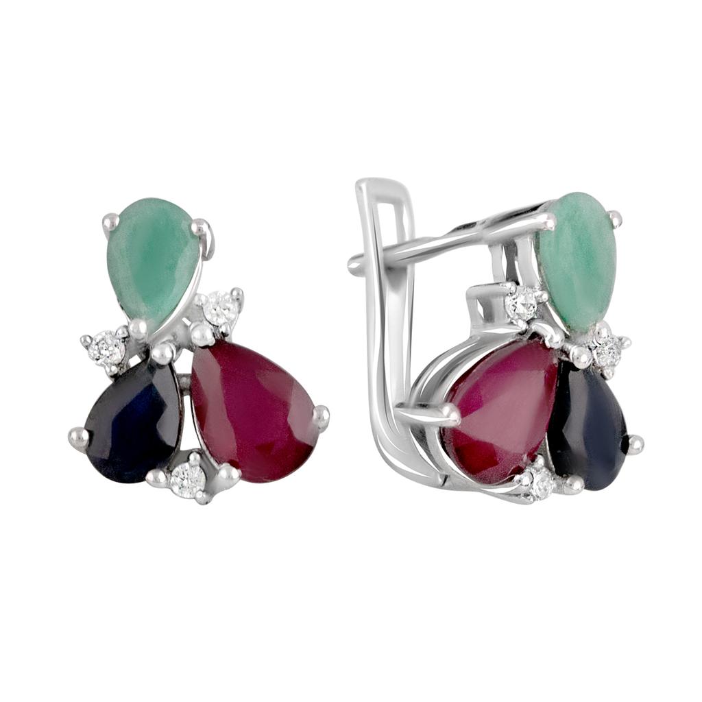 Silver Earrings with 3.73ct Natural Ruby, Sapphire, Emerald (2112303)