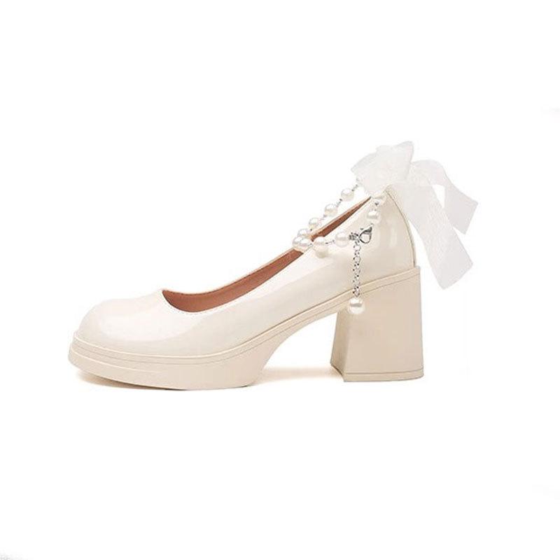 Туфли «Сказочный ветер» Нежные туфли Мэри Джейн для девочек 2025 года Весна Новые высококачественные модные универсальные легкие туфли с жемчужным принтом на высоком каблуке