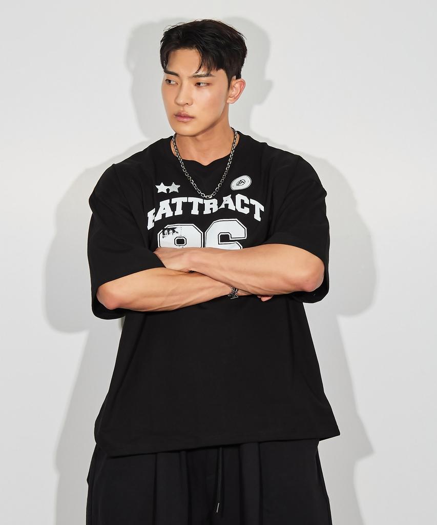 BATTRACT 86 Rugby Style Oversized Short Sleeve T-Shirt_Black