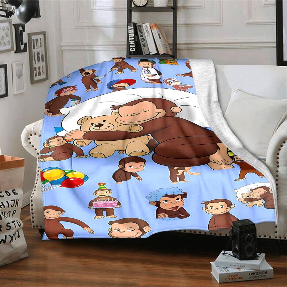 1pc Curious George (2) Blanket, Gift, for Men and Women, Soft Blanket, Good for Sofa Bed Couch Travel, Lightweight Flannel Blanket