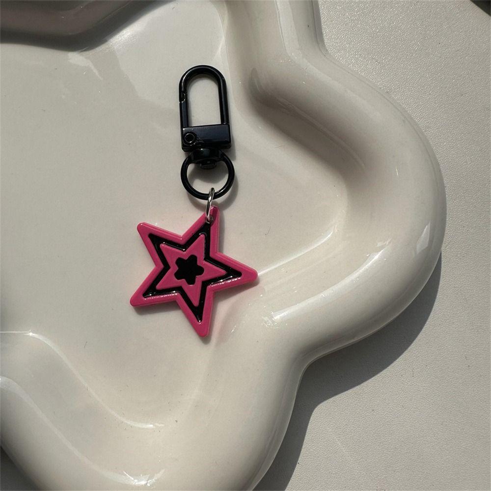Girls Punk Five-Pointed Star Pendant Rose Red Pink Star Keyring Y2k Star Key Chains Bag Pendant