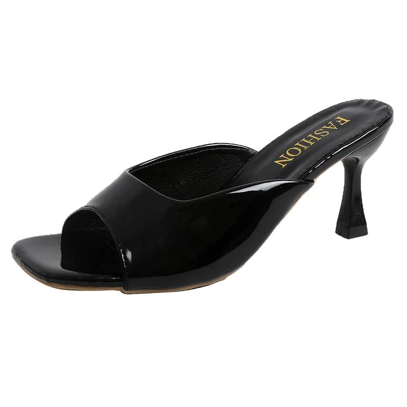 Модные женские тапочки 2024 года, летняя мода, простые, однотонные, с квадратным носком, на шпильках, удобные, дышащие, сандалии на высоком каблуке с неглубоким носком