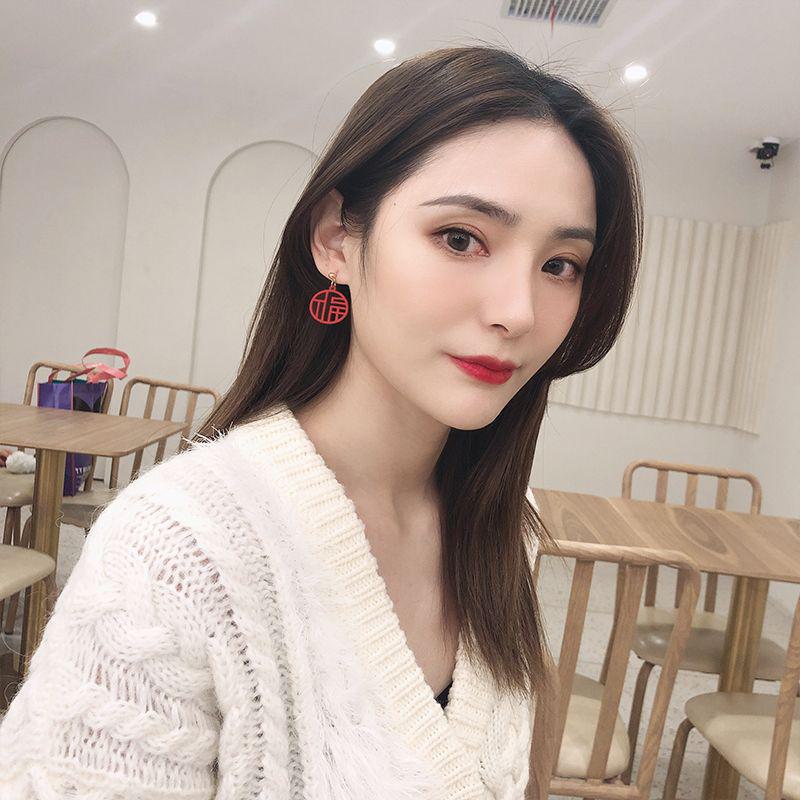 Трендовые красные серьги-благословения на китайский Новый год 2025 - Праздничные, элегантные клипсы для ушей