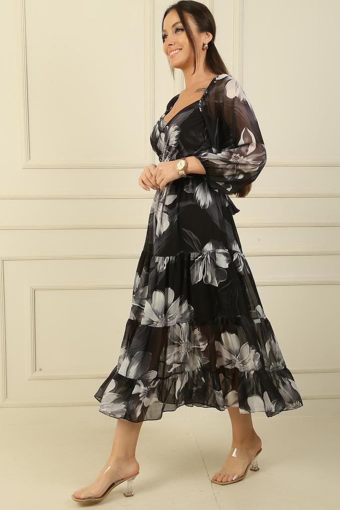 Двубортное шифоновое платье Madonna с подкладкой и крестиком с цветочным принтом