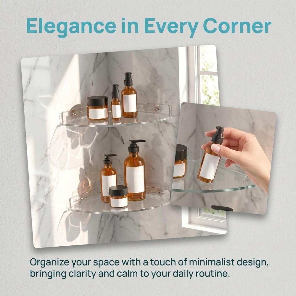 2 PCS Transparent Corner Shelf Wall Mounted Shower Storage Rack Corner Shower Shelf Dorm Home