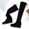 Женские теплые эластичные сапоги до колена, высокие сапоги на танкетке, студенческая обувь большого размера, ботинки