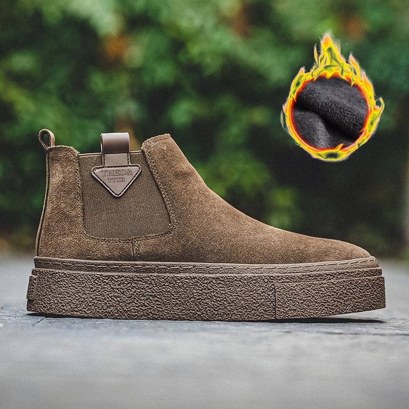 Men's Chelsea Suede Slip-On Ankle Boots, Retro British Style, Winter Velvet, Versatile Mid-Top Martin Design