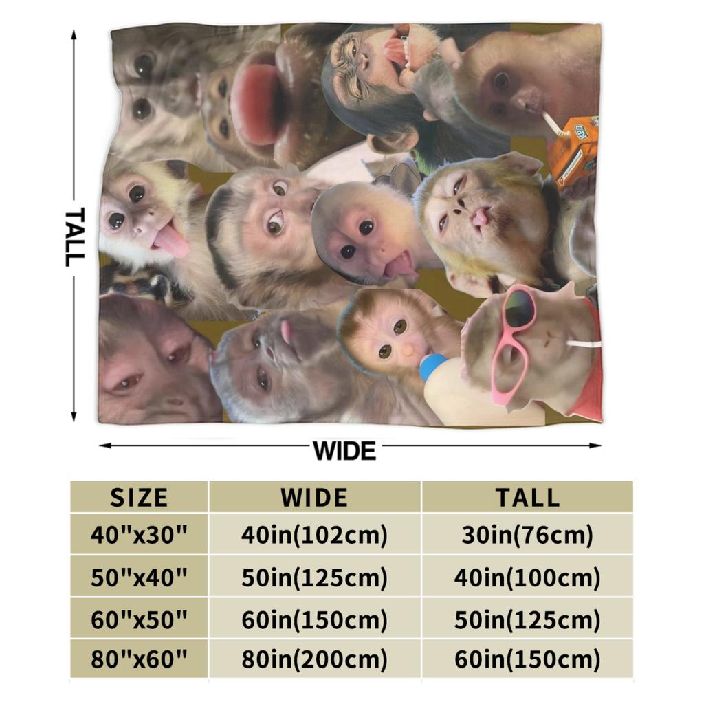 Funny Monkey Cartoon Throw Fashion Blanket for Couch Soft Fuzzy Plush Fashion Blanket Multi-size Bedspreads for All Seasons