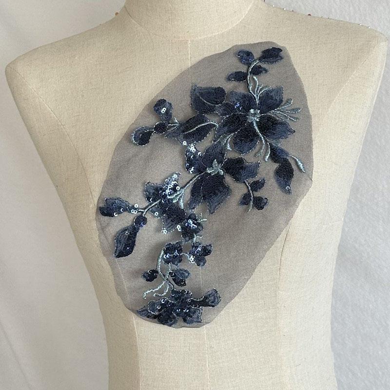 Mesh Lace Flower 2pc Colorful Sequins Hand Sewing Diy Embroidered Cloth Stickers Skirt Decoration Accessories Patch Dance Clothes