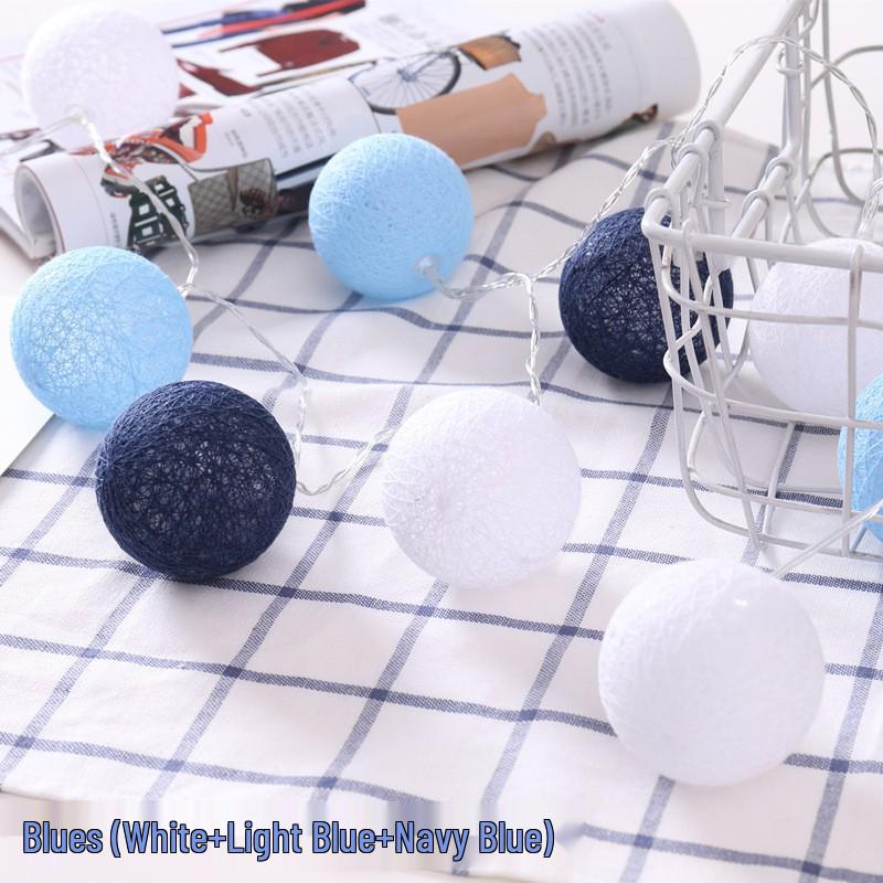 Round Cotton Ball String Lights - Christmas Holiday Decoration, Bedroom Fairy Lights, Flashing Starry Sky