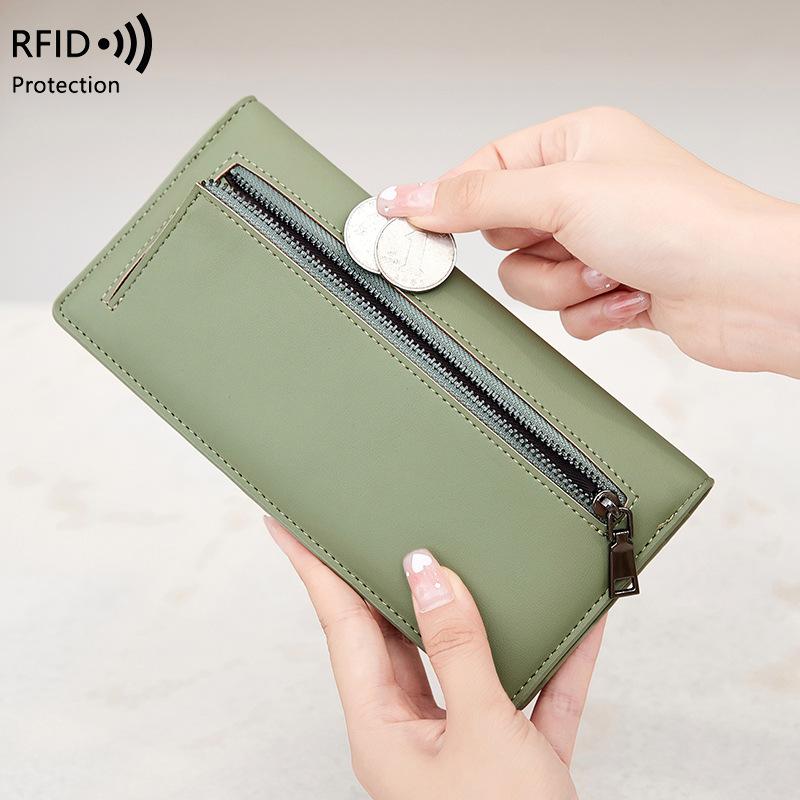 Минималистичный ультратонкий женский длинный кошелек RFID, двойной складной кошелек из ПУ, многофункциональная сумка для монет и кредитных карт, ручная сумка
