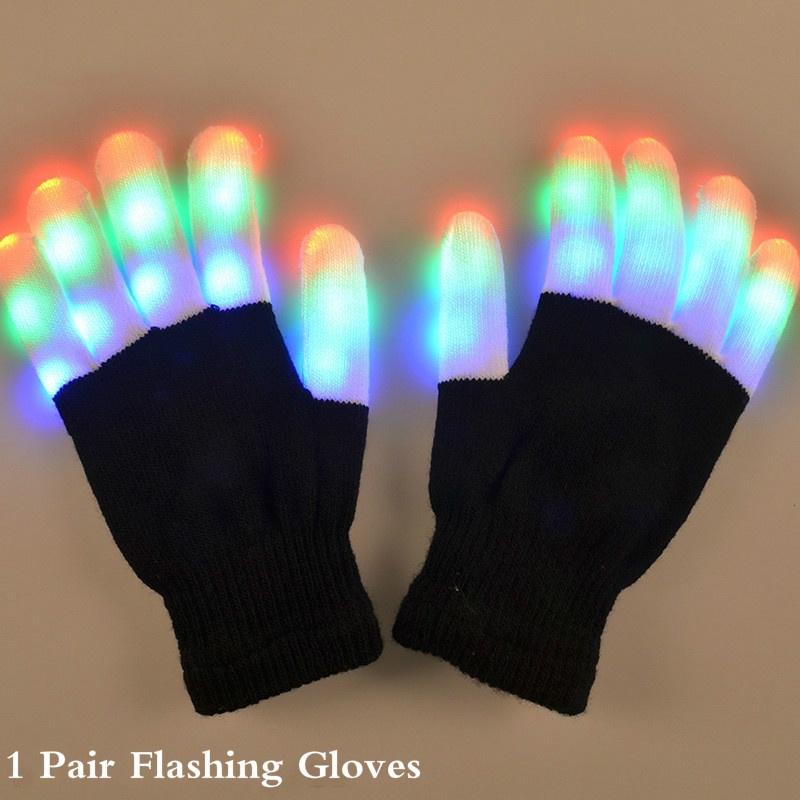 1 Pair LED Flashing Magic Gloves Colorful Finger Glowing Glove AVE