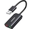 UGREEN USB-адаптер для преобразования звука, внешняя звуковая карта, USB-разъем Mini Jack, идеально подходит для PS5, Mac, Windows, черный, 3,5 мм, наушники/микрофон, PS4, MacBook,