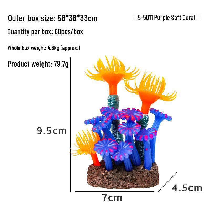 Colorful Fluorescent Silicone Coral Tree for Fish Tank Landscaping