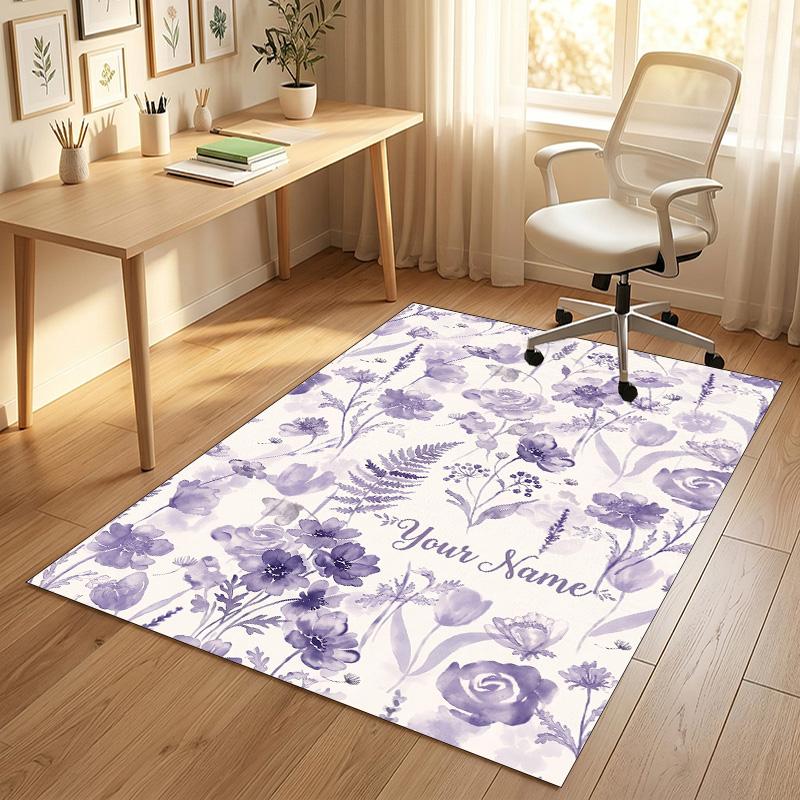 Floral Theme Soft Crystal Velvet Rug Custom Name & Text Print Non Slip Floor Rug for Bedroom Living Room