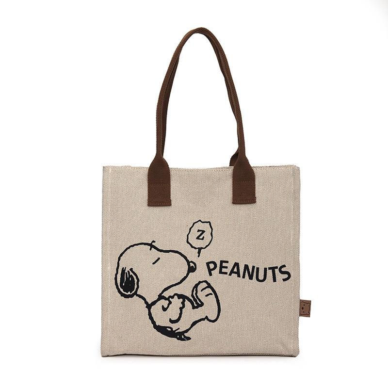 Large Capacity Panda Canvas Shoulder Bag Women Letter Cartoon Cute Tote Bag Street Fashion Shopping Bag
