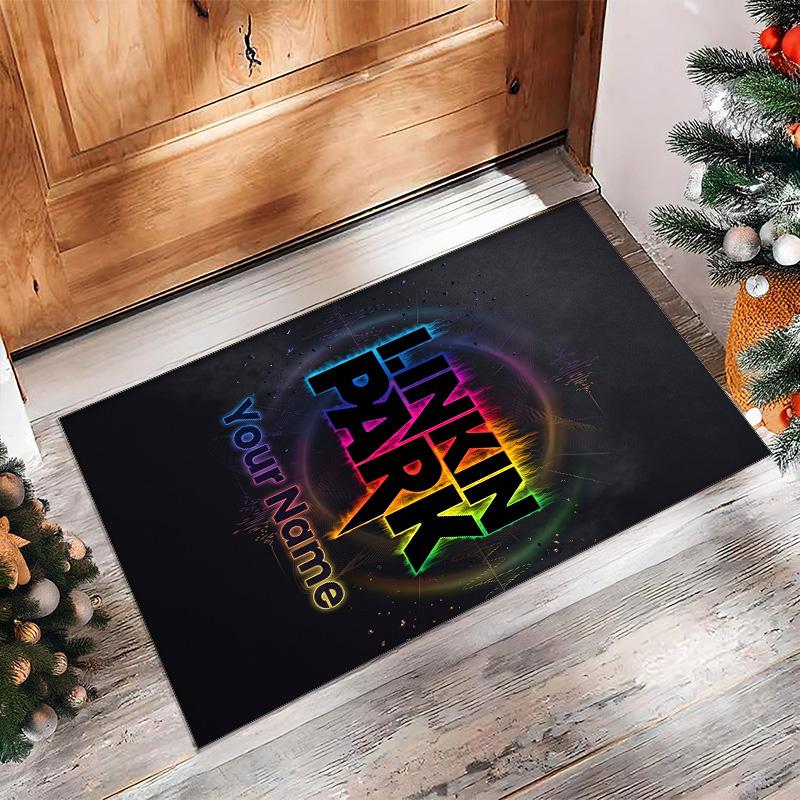 Linkin Park Crystal Velvet Rug, Custom Name Text Personalized Non‑Slip Floor Mat for Home Decor Gift