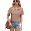 GMXIA Women's Fashion Casual Summer Spring Solid Color Print Short Sleeve Zip Collar Loose Blouses & Shirts
