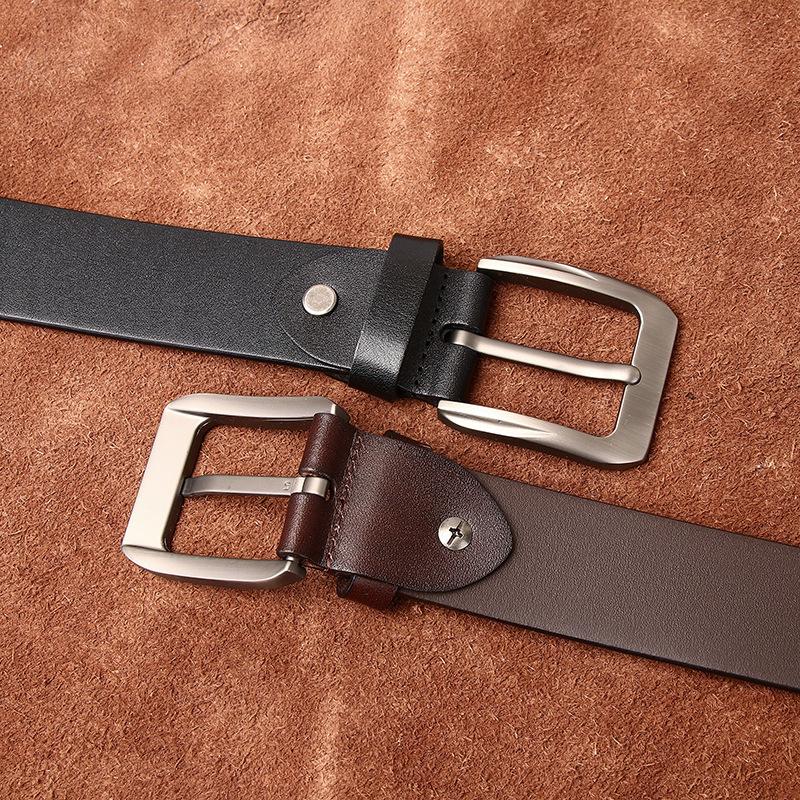 Простой деловой модный повседневный ремень мужской кожаный с пряжкой из коровьей кожи первого слоя универсальный мужской ремень для брюк
