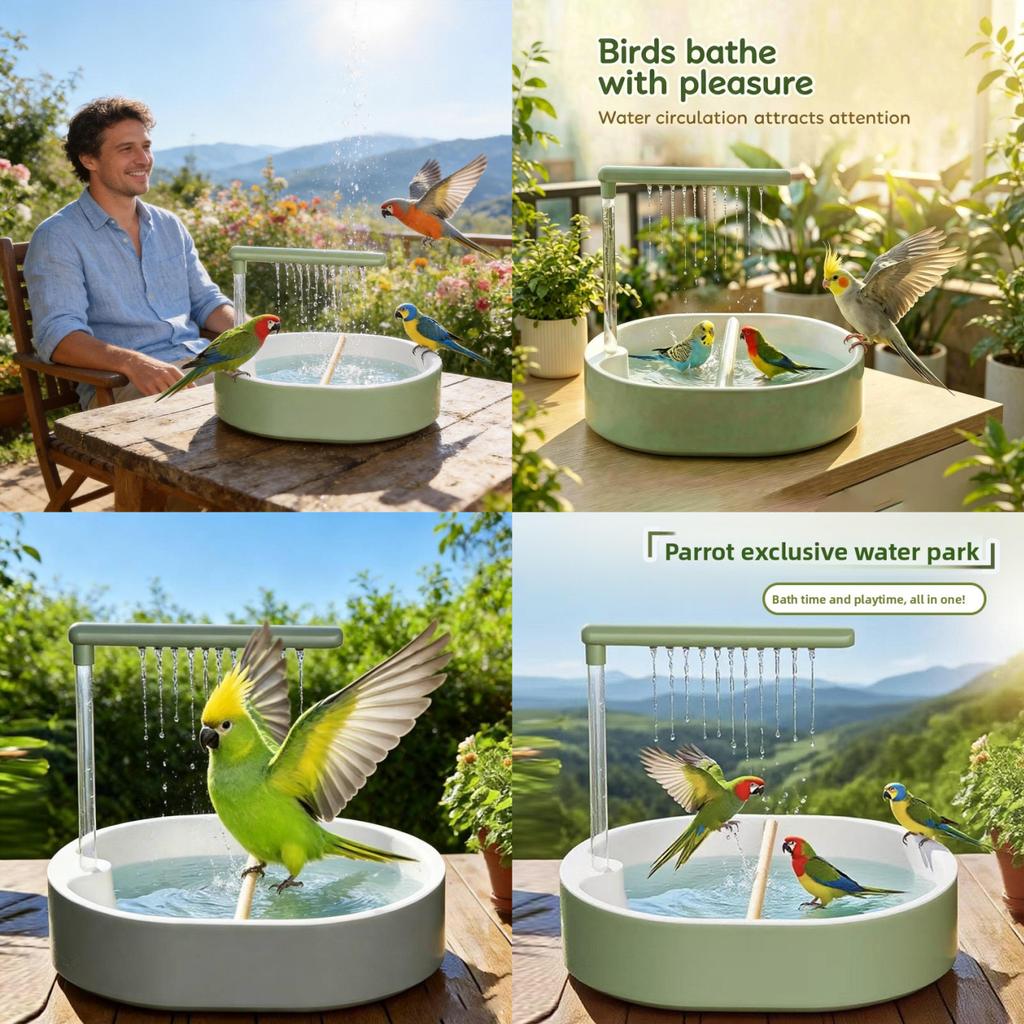 Bird Bath Circulation Pump For Parrots And Canaries With Automatic Rain Shower System