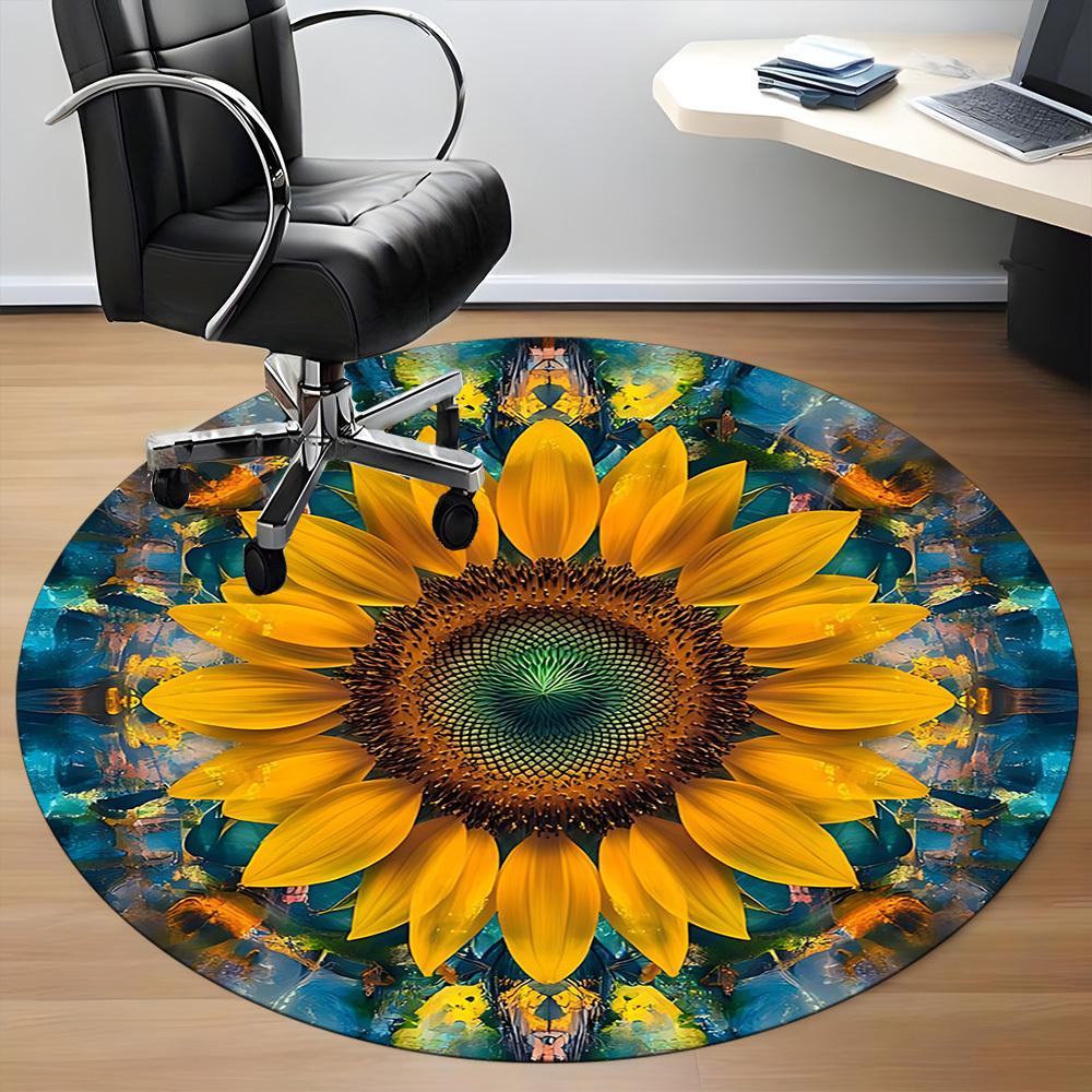 1pc Sunflower Kaleidoscope Office Round Area Rug, Indoor Mat Suitable ForOffice, Under Office Chairs Bedroom Living Room Home Decor, Room Deco D112