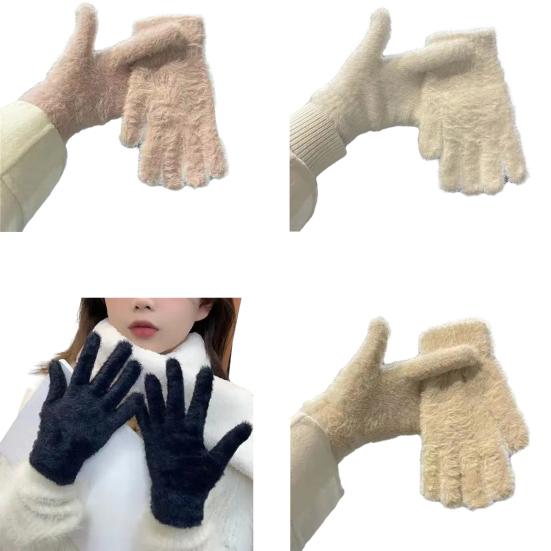 1 пара женских зимних перчаток для верховой езды, однотонные перчатки из толстого бархата, полнопалые, ветрозащитные, теплые перчатки, подарок EMA