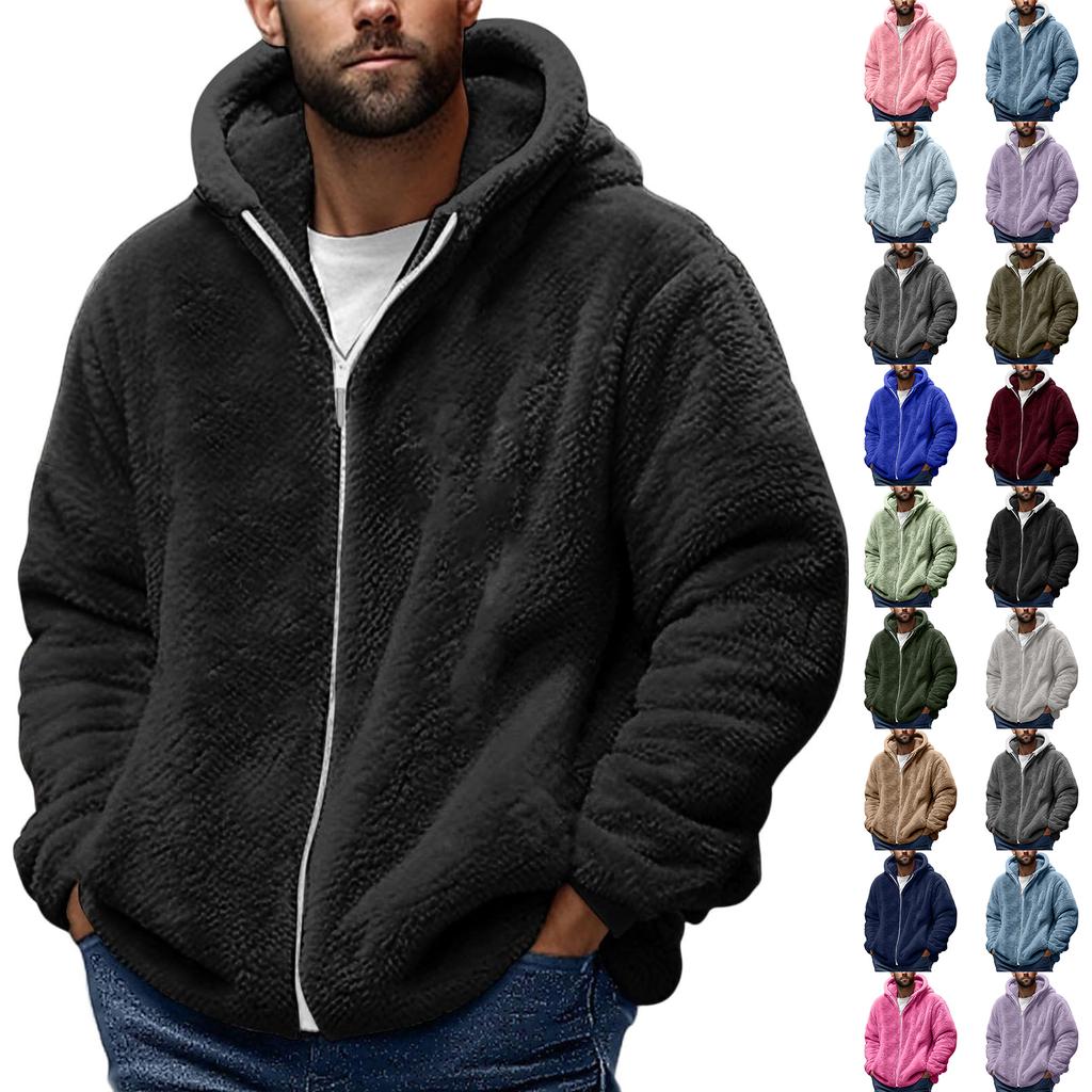 Men's Fashion Solid Color Patchwork Sweatshirt Loose Double-sided Velvet Warm Jacket Zipper Outerwear