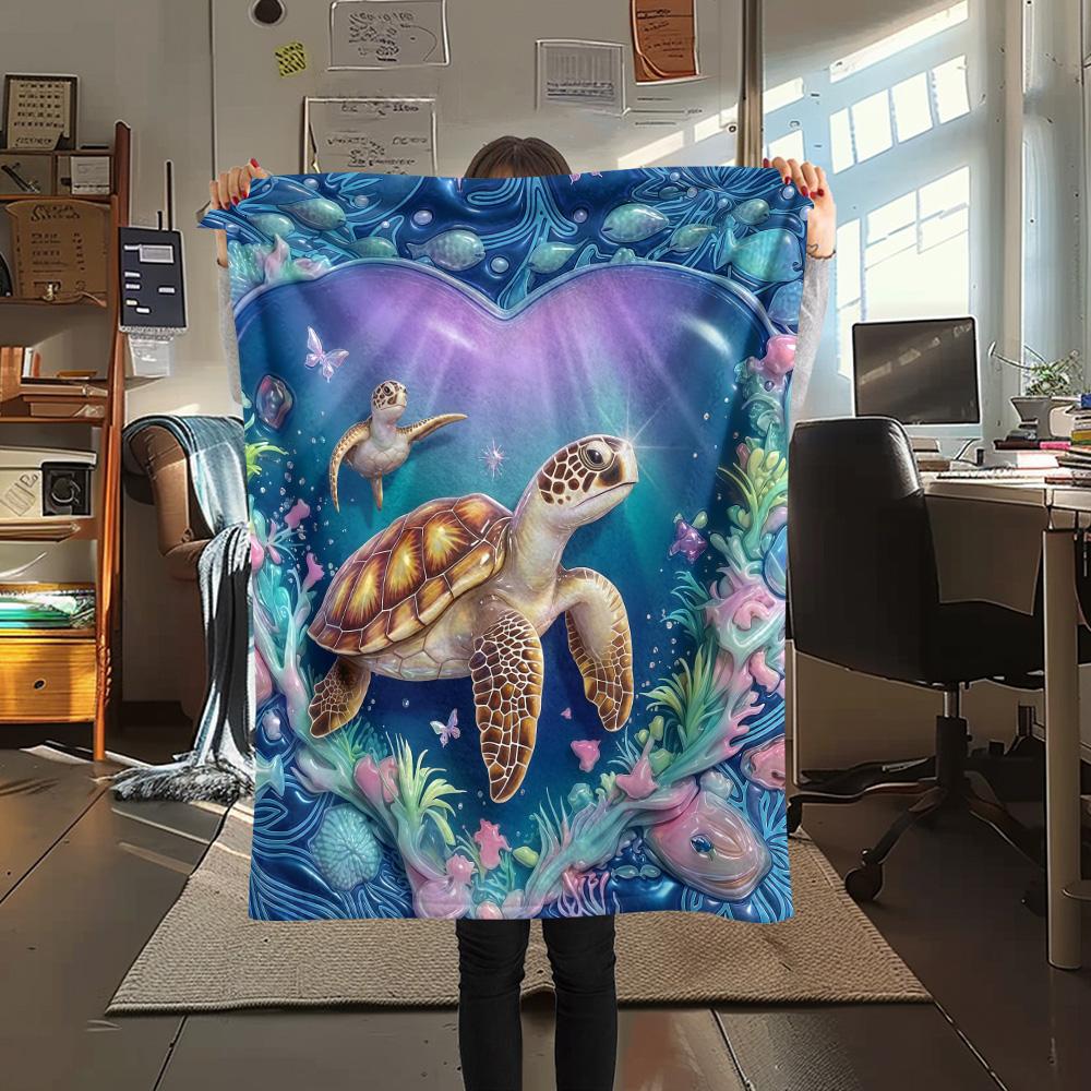 1 шт. Фланелевое одеяло с принтом в виде черепах, Высококачественное, Удобное для всех сезонов, Декор для дома, Тепло и Уют