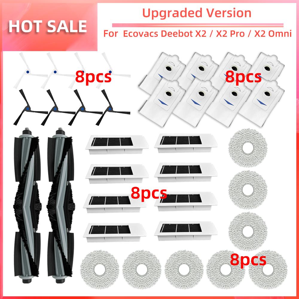 For Ecovacs Debot X2 / X2 Pro / X2 Omni Robot Vacuum Cleaner Main Side Brush HEPA Filter Mop Pads Dust Bag Replacement Parts