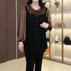 Spring Luxury Silk-Blend Frog Button Long Sleeve Plus Size Blouse for Mid-Aged Women