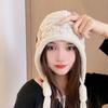Harajuku Designed Knitted Hat with Long Tassels Button Ear Protection Hat Sweet Pullover Hat  Daily
