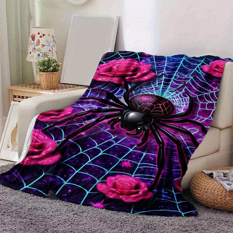 1pc Spider Printing Lightweight Flannel Blanket, Comfortable and Warm Blanket, for Camping Sofa Bed and Couch Office, Suitable for Gift Blank
